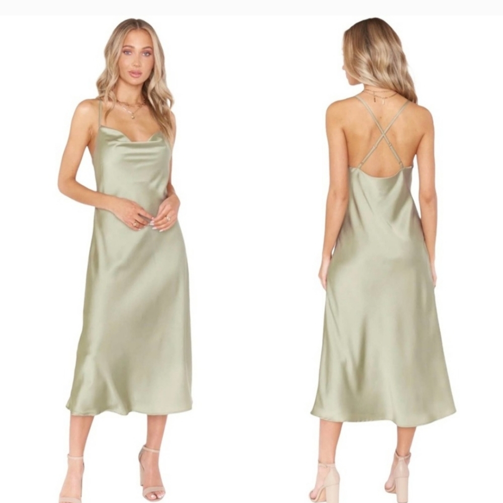 EUC Show Me Your MuMu Verona Cowl Luxe Satin Green Wedding Dress Size Medium
